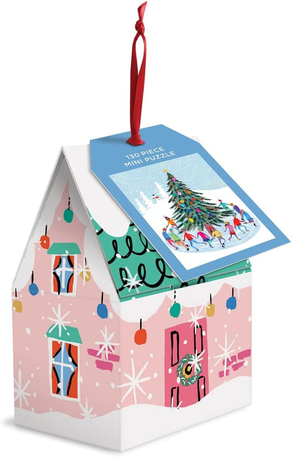 Galison Tree Skaters 130-Piece Mini Puzzle Ornament - Festive Holiday Puzzle in Ornament Box