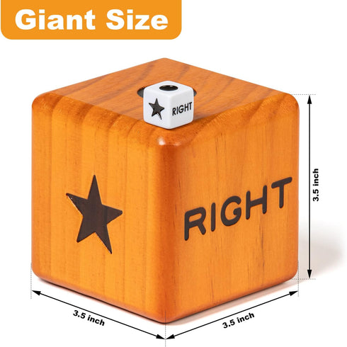 Giant Right Center Left Dice Game with 24 Large Chips & Carry Bag, 3.5" Wooden Outdoor Lawn Dice Game
