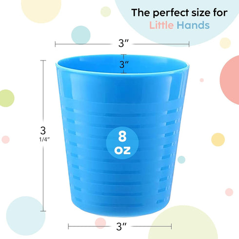 Kids Cups - Set of 12, 8 oz Reusable Plastic Cups, Dishwasher Safe, BPA-Free for Kids & Toddlers