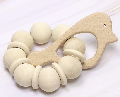 Penta Angel 10Pcs Wood Teething Rings, Natural Wood Toys for Infants, Turtles, Swallows, Dolphins, and More