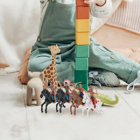NUOBESTY Indian Model Figures - 8 Pieces Horse Riding Plastic Indians Figurines Playset
