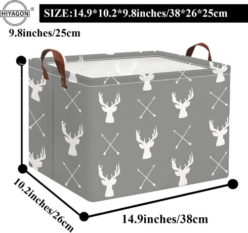 HIYAGON Baby Basket - Cute Toy Bin for Boys and Girls, Kids Storage Organizer Box, Gift Basket, Deer Room Decor (Grey)