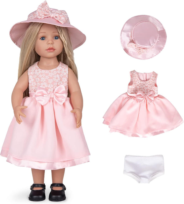 Doll Clothes and Accessories 3 Pc. Set includes Pink Skirt, Hat, White Underwear, Fashionable Dress Set for Baby Dolls