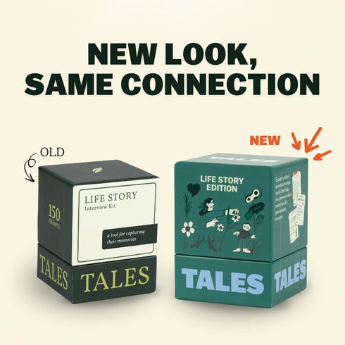 150 TALES Life Story Interview Kit, Conversation Cards, for Grandparents, Parents, Families, Adults, Game Night, Road