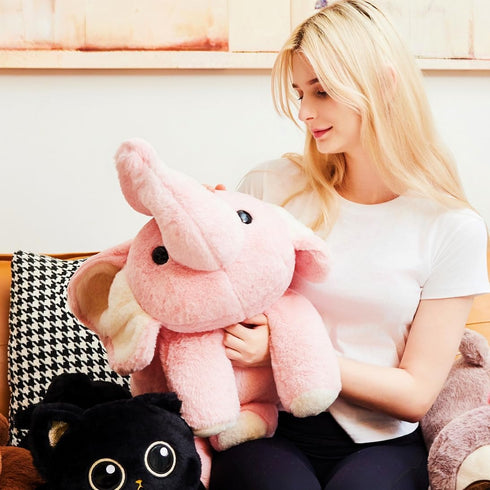 uoozii 24" 5 | Pounds Pink Elephant Weighted Stuffed Animals with Unscented Microwavable Heating Pad, Cute Coolable
