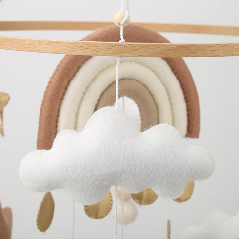 Boho Rainbow Crib Mobile - Gender Neutral with Gold Stars & Clouds