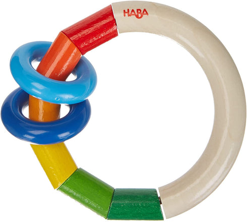 HABA Wooden Rainbow Teething Rattle Toy for Babies 0-18 Months, Made in Germany