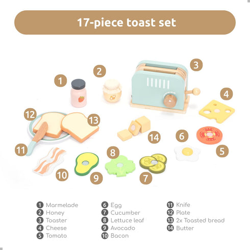 Set 3 4 5 6 UMU Wooden Toaster & Sandwich Play Includes Pop-up Toaster, Sliceable Butter, Kitchen Accessories & More