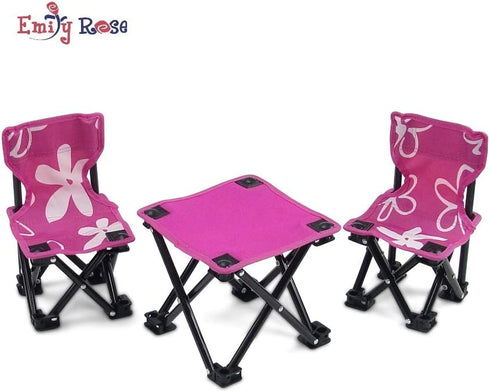 18 Inch Doll 3-PC Folding Camp Camping Beach Sports Chairs and Table - Emily Rose Doll Furniture