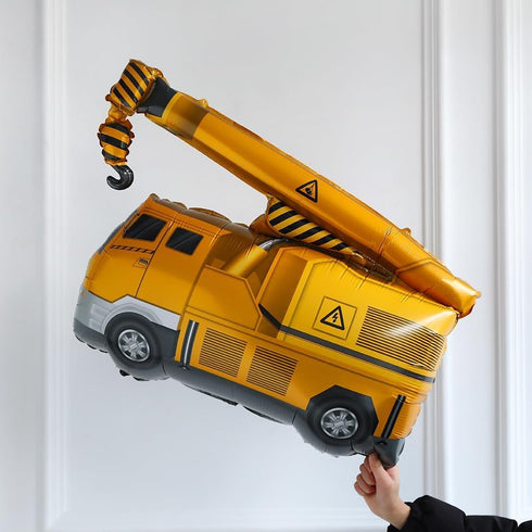 155Pcs Hammer Construction Balloons Garland Arch Kit Yellow and Blue Balloons with Crane Excavator Foil Balloon