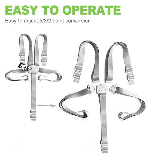 KornaDoz 5 3-Point, Universal Point Harness Replacement Straps for High Chair & Stroller, Convertible to Washable