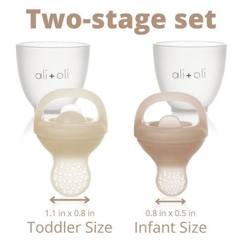Ali+Oli (2-pc) Food & Fruit Feeder Pacifier Set (Oat & Coco), BPA-Free Silicone for Baby