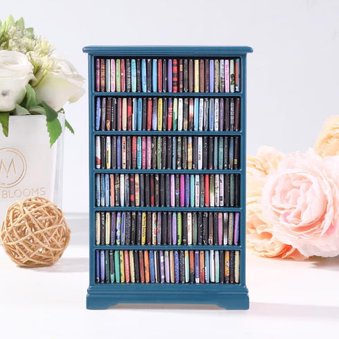 180pcs DIYDEC Mini Bookshelf with Mini Books Miniature Blue Bookshelf Ornament Tiny Small Library Decor Shake Away Your