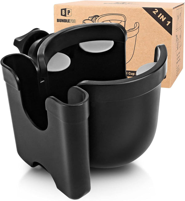 Universal Stroller Cup Holder with Mobile Phone Case, 2-in-1 Strollers Storage Rack,