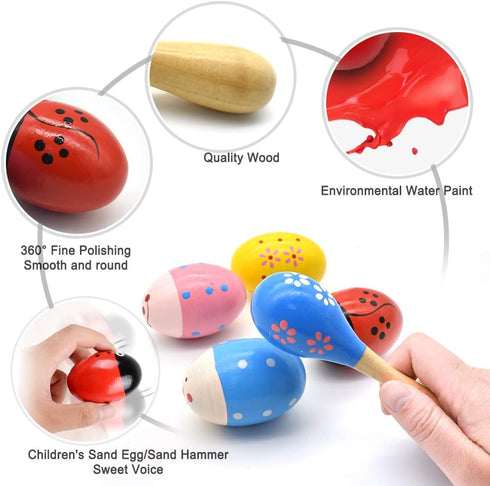 Wooden Easter Eggs Shakers Toys, Maracas Kids Hand Percussion Shakers for Party Favors, 4 Pack Easter Eggs with Shaker