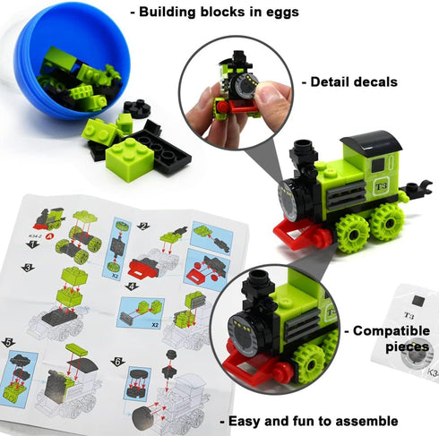 UMEELR Building Blocks - 12PCS Train Toys Surprise Eggs Sets, Easter Egg Train Building Blocks for Kids 2+