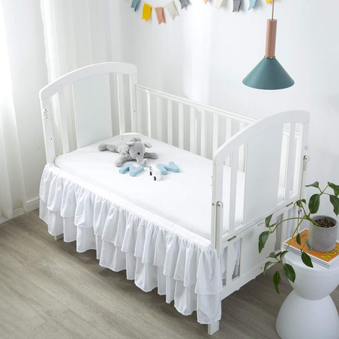 14" JSD White Ruffled Crib Bed Skirt Double Layer Nursery Toddler Dust Ruffle Bedding Skirt Deep Drop