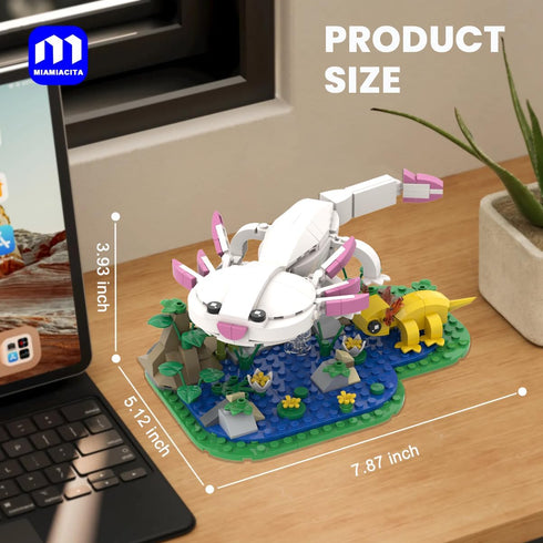 MIAMIACITA Set, 6 Axolotl Toy Building Axolotl Doll Figures with Grass and River Scenery Accessories Building Kits