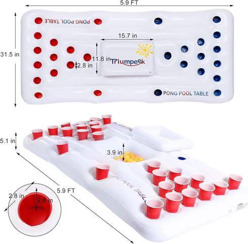 6FT Triumpeek Inflatable Pool Game Table Float, Blow Up Floating Pool Game Raft Lounge, Fun Pool Party Game Table