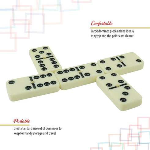 Set, 28-Piece Set ERLLE - Dominoes Premium Classic Double Six Domino with Wooden Case, Family & Kids Board Game