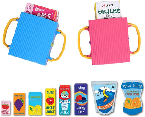 Ynotus 2-Pack Baby Juice Box Holder Juice Bag Holder for Toddlers No Squeeze Adjustable Folding Food Pouch and Milk Box
