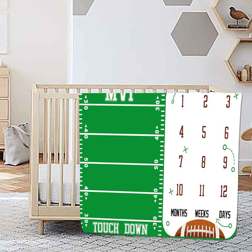 Baby Age Blanket - Personalized Holiday Blanket for Newborn Baby Shower, Rugby Photography Background Prop for Neutral