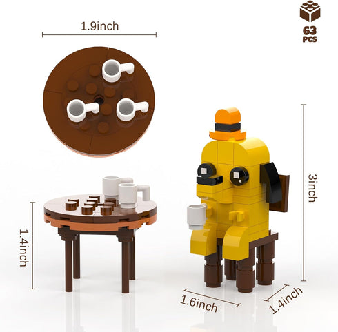 This is Fine Dog Building Set, Funny Meme Character Building Kit Coffee Fire Cartoon Dog Toys, Cute Puppy Figure MOC Birthday Chirstmas White Elephant Gifts for Kids Fans Boys Girls 6+