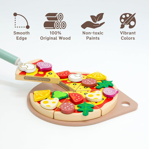 Set, 25 Playset 3-5 Wooden Pizza Toy Pcs Cutting Toys Kitchen Pretend Play Accessories, Pizza for Year Old Boys & Girls
