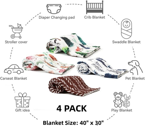 Jola's House 4 Pack Blankets30X40 Soft Woodland Baby for Unisex Girls or Boys Breathable Gender Neutral Nursery Double