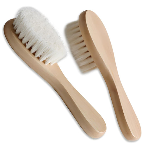 2 Pack Baby Hair Brush with Wooden Handle and Super Soft Goat