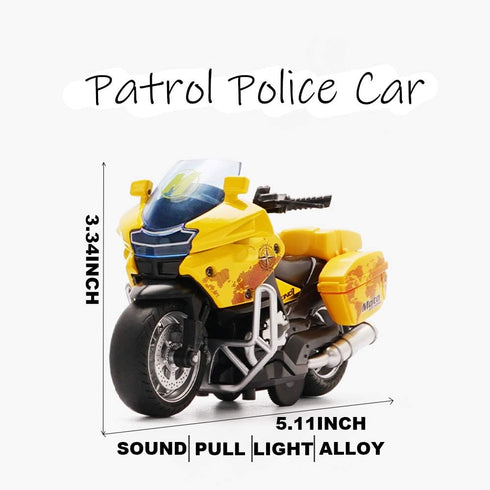 Pull Back Motorcycle Toys with Music Lighting, Police Motorcycles for Boys Kids Age 3-12 Years - Yellow
