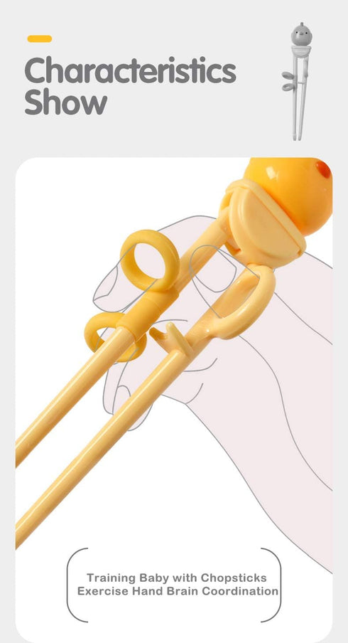 Training Chopsticks for Kids - Harmless Material, Anti-dislocation Buckle Design, Includes Portable Box (Yellow)
