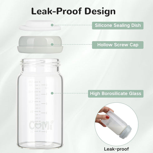Free,2PCS (6oz,2 COMI Natural Glass Baby Bottle,Breastmilk Storage Bottle for Fridge,Wide Neck Breast Milk Container