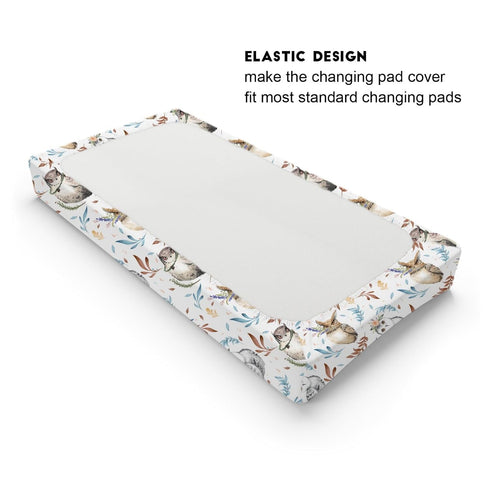 Watercolor Owl Flowers Leaves Changing Pad Cover, Cute Owl Birds Floral Changing Table Cover Sheets for Boys Girls