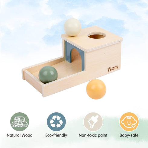 Adena Montessori Object Permanence Box with Tray, Three Wooden Balls Montessori Toys for 6-12 Months Baby