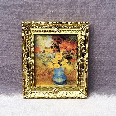 3Pcs 1:12 Mini Miniature Gold Frame Art Wall Picture, Oil Painting Home Decor