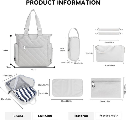 SONARIN 7pcs Set,Large Multifunctional Diaper Bag Tote Travel Baby Nappy Changing Bag Shoulder Handbag Maternity Bag