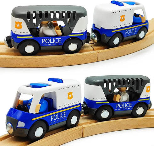 Magnetic Trains Cars Playset - Wooden Train Track Accessories Station Wagon Train Set for Toddlers 3-5