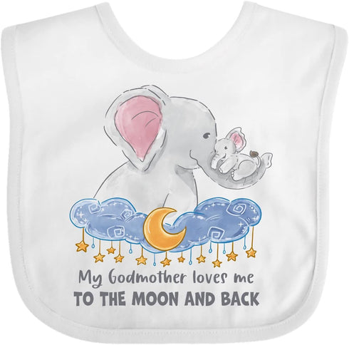 inktastic My Godmother Loves Me Baby Bib, Elephant Family Design