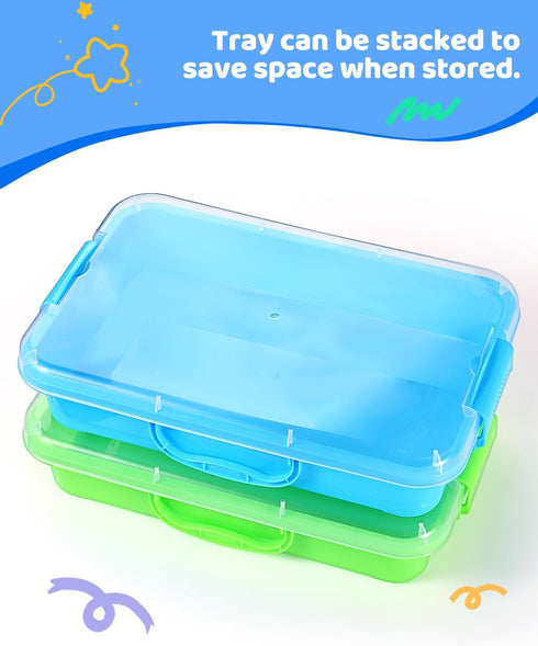 sikmcle 2 Pcs Sand Tray Sensory Bin with Lid and Handle, Portable Sensory Sandbox Container for Kids, Plastic Activity