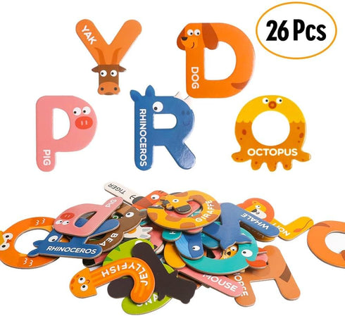 JCREN Jumbo Magnetic Letters Animals Alphabet Toys, Fridge Magnets Stick Large ABC Alphabet Uppercase Toy Set for