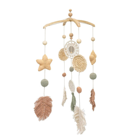 Crane Baby Willow Leaf Ceiling Hanging Decor - Handcrafted, Nursery Decoration, Whimsical