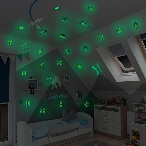 48 Pieces Glow in The Dark Butterflies - 3D Butterfly Decal Sticker Wall Decor for Room Nursery Living Room