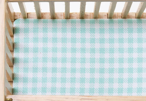 Miniature Oak Slatted Nursery Crib with Blue Fabric