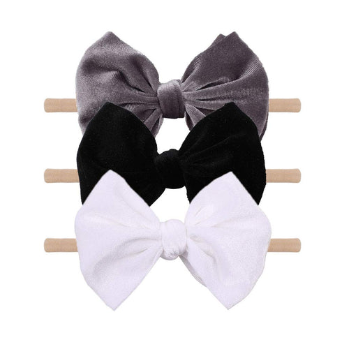 YanJie Handmade Velvet Hairband - Stretchy Nylon Headbands & Baby Bows for Girls, 4.5 Black-Velvet, 3 Count