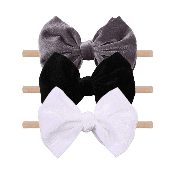 YanJie Handmade Velvet Hairband - Stretchy Nylon Headbands & Baby Bows for Girls, 4.5 Black-Velvet, 3 Count