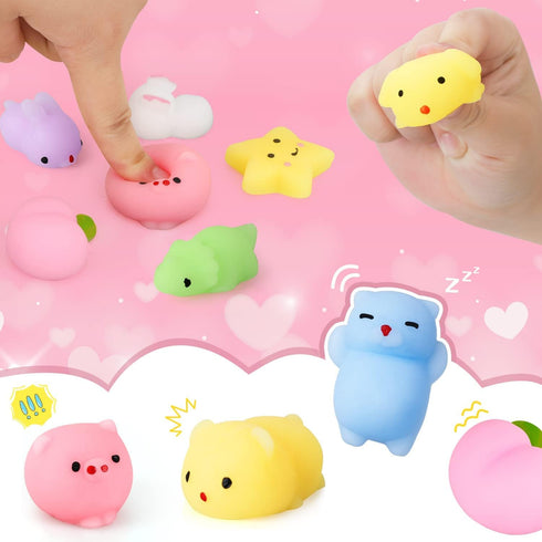 28pcs TOY Life Mochi Squishy Toys Birthday Gifts for Kids Classroom with Filled Hearts & Birthday Cards Kawaii