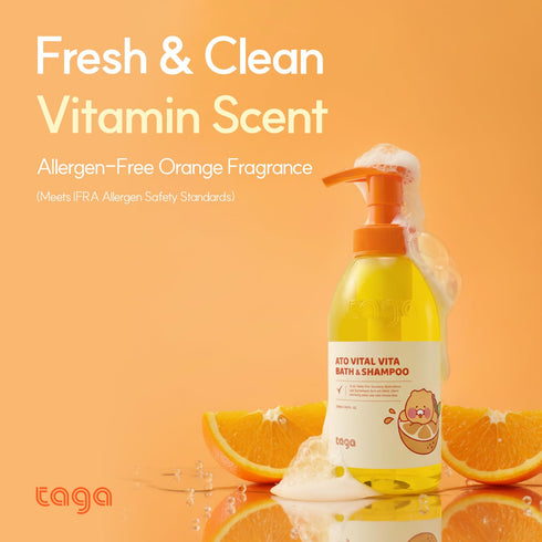 300 ml TAGA ATO Vital Vita Kids Bath & Shampoo | Vegan Hypoallergenic All-in-One Bath & Hair Cleanser with Ceramide