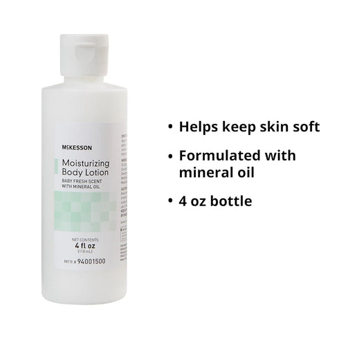 4 oz, 12 Count McKesson Moisturizing Body Lotion with Mineral Oil, Baby Fresh Scent, fl