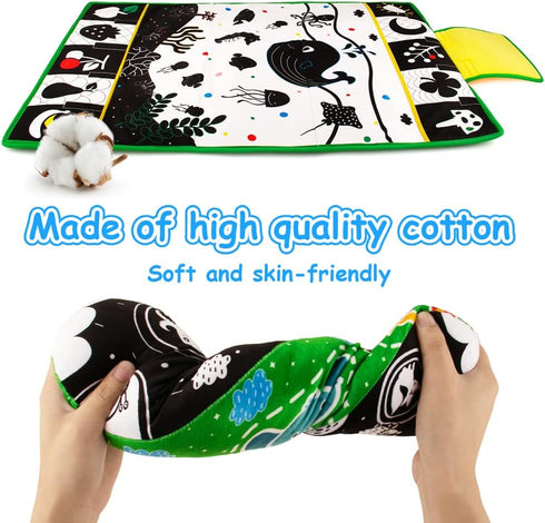 Inbeby Tummy 3-in-1, Tummy Set 0 3 6 12 Time Mirror & Play Mat & Pillow High Contrast Black and White Baby Toys